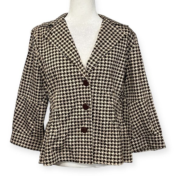 Joan Rivers Women's Blazer Beige Brown Geometric Size Large Jacket Button - Picture 1 of 8